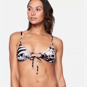 NWT Hurley Women' Tie Front Bralette Bikini Top in Black Floral, Size XL